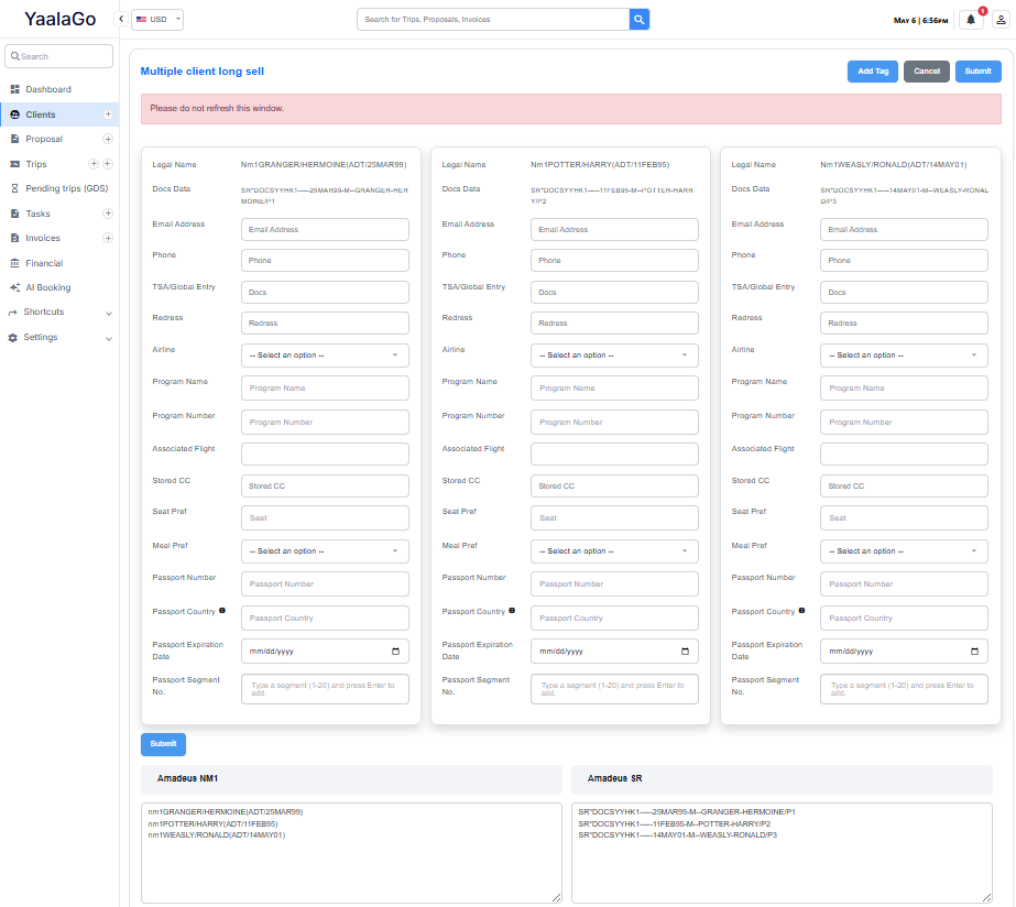 Long sell from profile — Amadeus